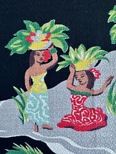 1930's Impossible to Find Hawaiian ISLAND LIFE Barkcloth Vintage Fabric PILLOWS picture