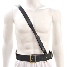 WW1 Sam Browne Belt with Shoulder Strap Black Leather will fit 34