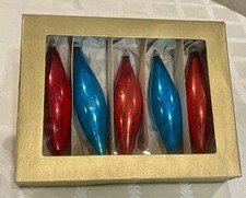 West Germany Vintage Mid Century Glass Icicle Christmas Ornaments Set of 5 picture