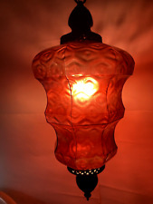 Vtg MCM Hanging Light Ruby Red Optic Glass Swag Lamp Gothic 24”L/10”W 10’ chain picture
