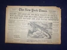 1943 JULY 11 NEW YORK TIMES -ALLIES ADVANCE ON 100-MILE FRONT IN SICILY- NP 6543 picture