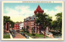 Vintage Postcard MA Northampton Hampshire County Court House Old Cars Linen picture