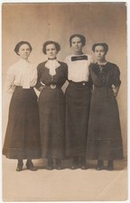 c1910 Four Women Friends Arm in Arm Edwardian Fashion RPPC Real Photo Postcard picture