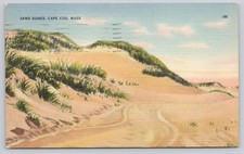 Vintage Linen Postcard Sand Dunes Cape Cod Massachusetts Tichnor 1947 Postmarked picture