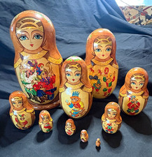 Hand-Painted Handmade Russian Matryoshka Nesting Dolls Set of 10. Carnival picture