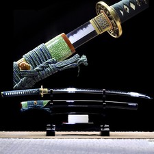 Green Japanese Samurai Katana Sword T10 Steel Clay Tempered Real Hamon Sharp picture