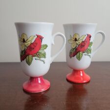 2 Fred Roberts 1960s Vintage Cardinal Songbird Irish Coffee Pedestal Mugs Cups picture