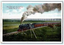 Valley City North Dakota ND Postcard Soo Train And North Pacific Bridge 1920's picture