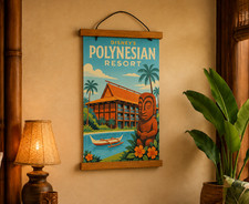 Polynesian Resort Themed Custom Art Canvas Print with Wood Poster Hanger picture