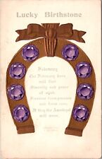 1907 Postcard Horseshoe Lucky Birthstone FEBRUARY Amethyst Gemstone picture