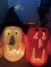 2003 Department 56 Witch Head + Pumpkin Fiber Optic Halloween 15” High No Stand picture