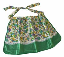 Vintage Half Apron Pockets Floral Green Lace Reversible Cottage Grandma Core USA picture