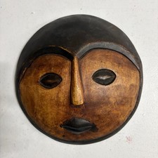 Vintage African Hand Carved Wooden Moon Mask Round Folk Art Wall Hanging picture