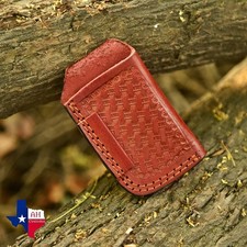 Handmade Genuine Leather Folding Knife Sheath –Vertical Belt Carry Tooled Design picture