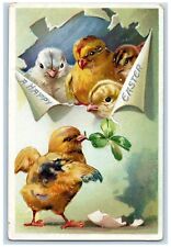 c1910's Easter Hatched Egg Chicks Shamrock Embossed Tuck's Antique Postcard picture