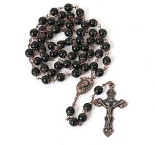 Natural Black Obsidian Vintage Design Rosary Stone Beads Necklace 8mm picture