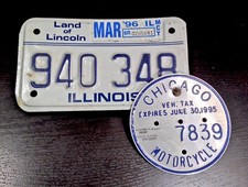 Vintage 1995 Illinois Motorcycle License Plate W/ City of Chicago Vehicle Tag picture