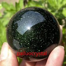 1pc Green Gold Sand Ball Quartz Crystal Sphere Reiki Healing Gem 40mm+ picture