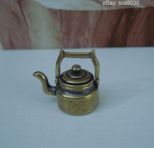 Vintage Pure Brass Small Teapot Statue Desk Ornamets picture