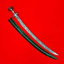 Vintage Indo-Persian Mughal Rajput Sikh Silver Koftgari Shikarga Sword Tulwar picture