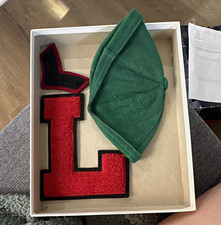 Collegiate Mfg. Co. Vintage Green Collegiate Beanie Hat w/ Red Chenille L 1945 picture