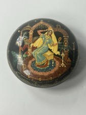 Vintage Russian Kholuy Lacquer Powder Box USSR Fairy Tale original factory label picture