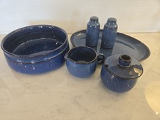 7 Serving Pcs Denby Langley English Blue Platter Bowl Salt Pepper Covered Sugar picture