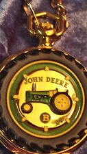 Franklin Mint John Deere Model B Tractor Pocket Watch with Case and Chain Works picture