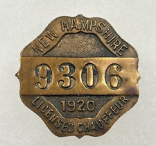 1920 NEW HAMPSHIRE CHAUFFEUR / DRIVER BADGE #9306 picture