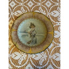 Vienna Art Plate Tin Lithograph Edwardian Gibson Girl Winter Muff Portrait picture