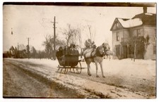 Antique Real Photo Postcard RPPC Winter Sleigh Ride Horse Buggy Sled House Photo picture