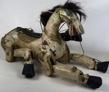 Vintage Hand Carved Wooden Marionette Horse Puppet Folk Art Jointed Figure picture