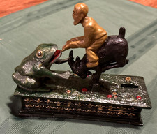 Cast Iron Mechanical Bank Hubley 1906 Man Frog And Goat picture
