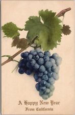 c1910s California HAPPY NEW YEAR Greetings Postcard Bunch of Grapes / Unused picture