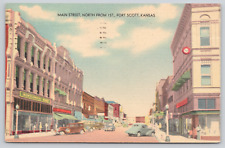 Postcard Fort Scott, Kansas, 1955, Main Street North From 1st, Linen A766 picture