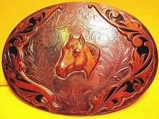 Vintage STERLING SILVER FRONT Horse Head AWESOME Comstock  Western Belt Buckle  picture