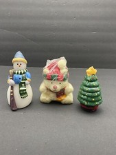 VTG Y2K Christmas Candle Lot Of 3 Snowman Bear Tree Holiday Winter Collectible picture