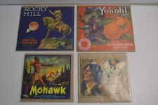 4 Vintage Native American Orange Fruit Crate Labels Ads Mohawk Navajo Yokohl picture