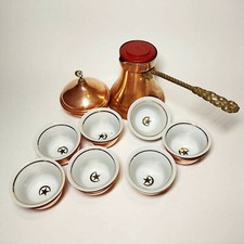 Antique WWI Ottoman Empire Turkish Officer's Copper Tea Set w/Sugar 7 Cups picture