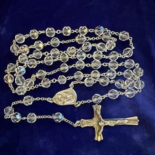 Beautiful Vintage Faceted Colorless Crystal Sterling Silver Rosary picture