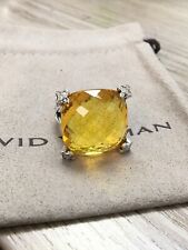 David Yurman 925 Silver 20mm Cushion on Point With Citrine  And Diamonds Sz 7.5 picture