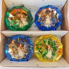 Vintage Jewel Brite Original Box of 4 Angel Diorama Christmas Tree Ornaments picture