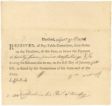 1780's dated Pay Order - Connecticut - Receipt from the Pay-Table Committee - picture