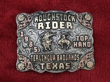 X~Treme Texas☆1985☆All Around☆RODEO CHAMPION TROPHY BUCKLE☆Terlingua☆Rare☆379 picture