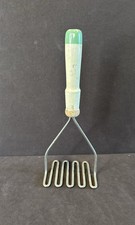 VTG Green Wooden Handle Potato Masher Farmhouse Country Kitchen Tool 1950s 10” picture