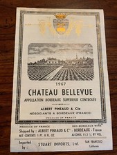 Vtg wine bottle label Bordeaux France French CHATEAU BELLEVUE 1967 picture