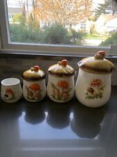 Vintage 70s Merry Mushroom Ceramic 4 Piece Canister Set Lot. Sears picture