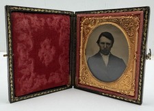 Antique 19th Century Daguerreotype of Man In Ornate Velvet & Leather Case picture