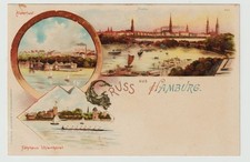 +Int mint litho postcard greeting from Hamburg, various views including ferry house +. picture