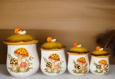 Vintage Retro Merry Mushroom 4 Piece Matching Canister Set 2 Sided Sears 1970’s picture